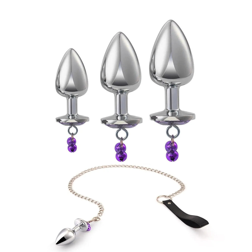 3PCs Metal Double Bells Jewel Anal Plug Set Adult Toy