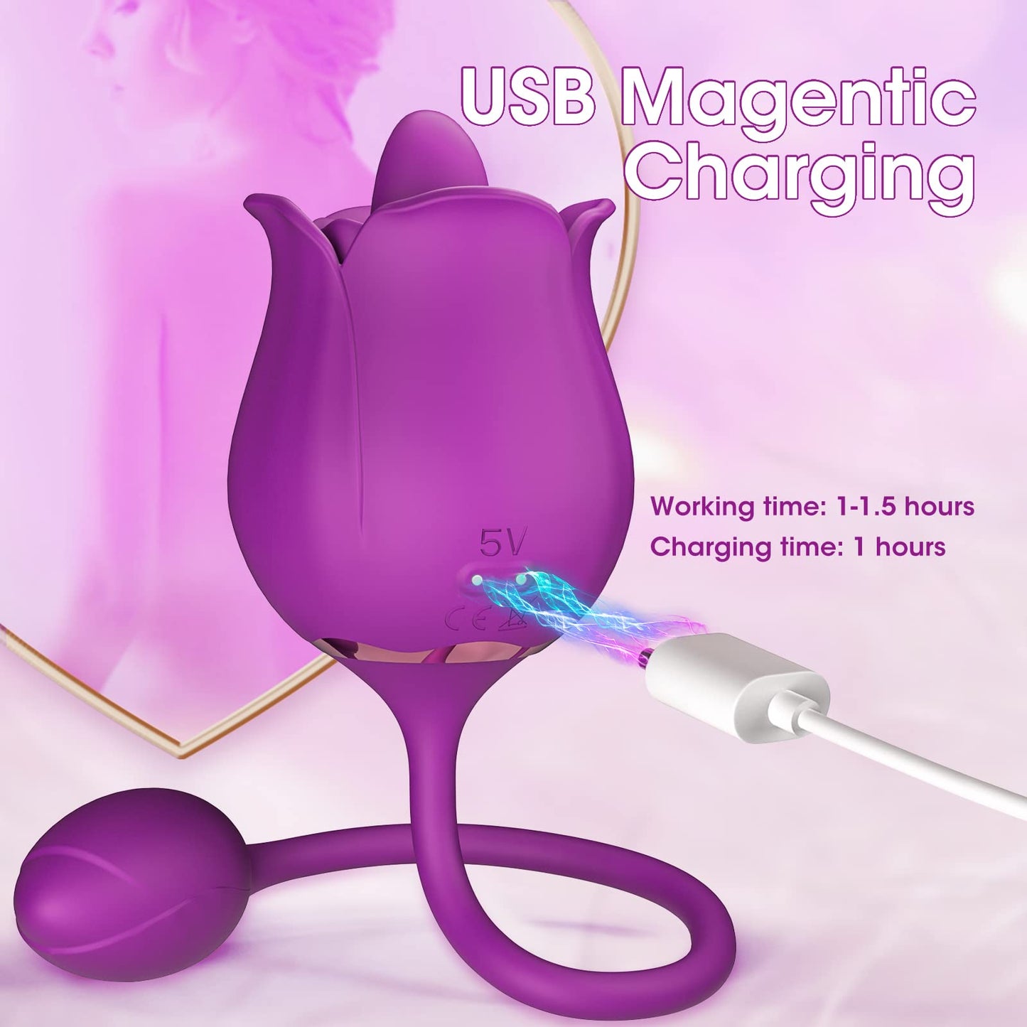 2 in 1 Nipple Sucker Oral Sex Toy Rose Vibrator for Women