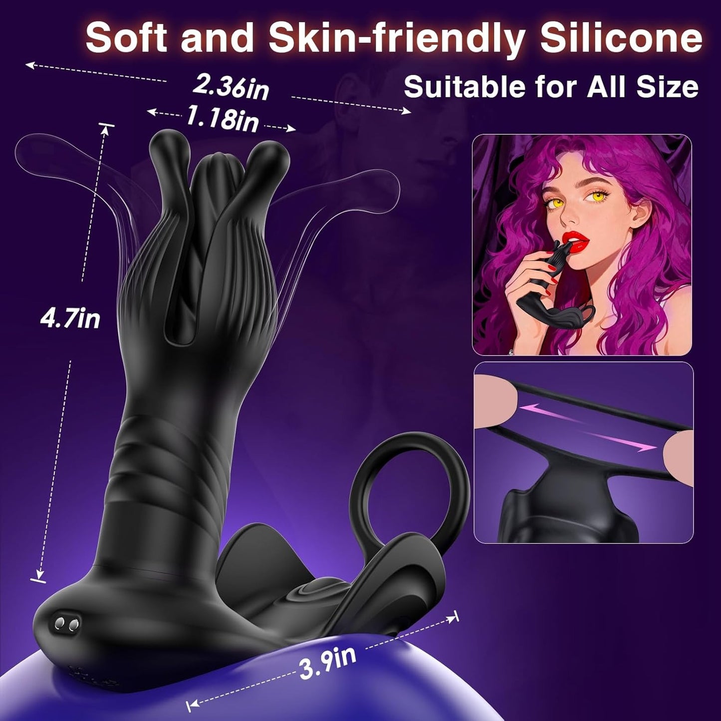 Buyging™ 9 Tension Shock Flapping Thrusting Vibrating Cock Ring Anal Vibrator Dildo