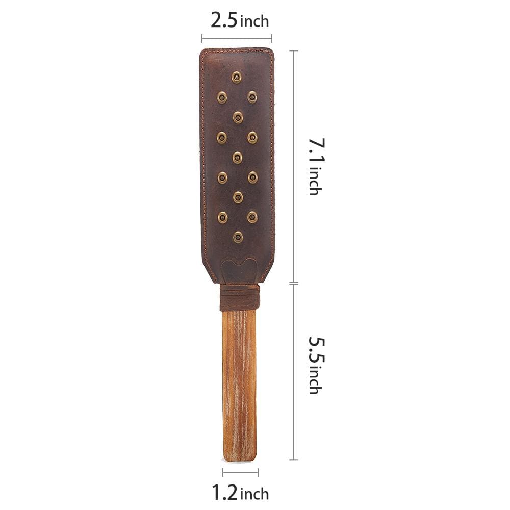Distressed Wooden Handle Rivet Leather Paddle