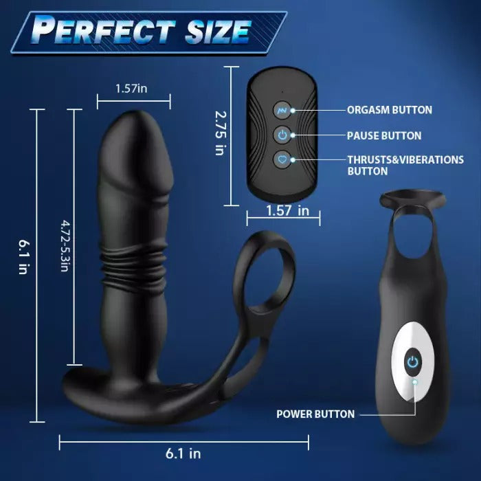 12 Vibrating 3 Thrusting Dual Cock Rings Prostate Massager
