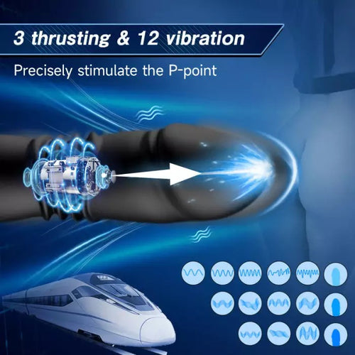 12 Vibrating 3 Thrusting Dual Cock Rings Prostate Massager