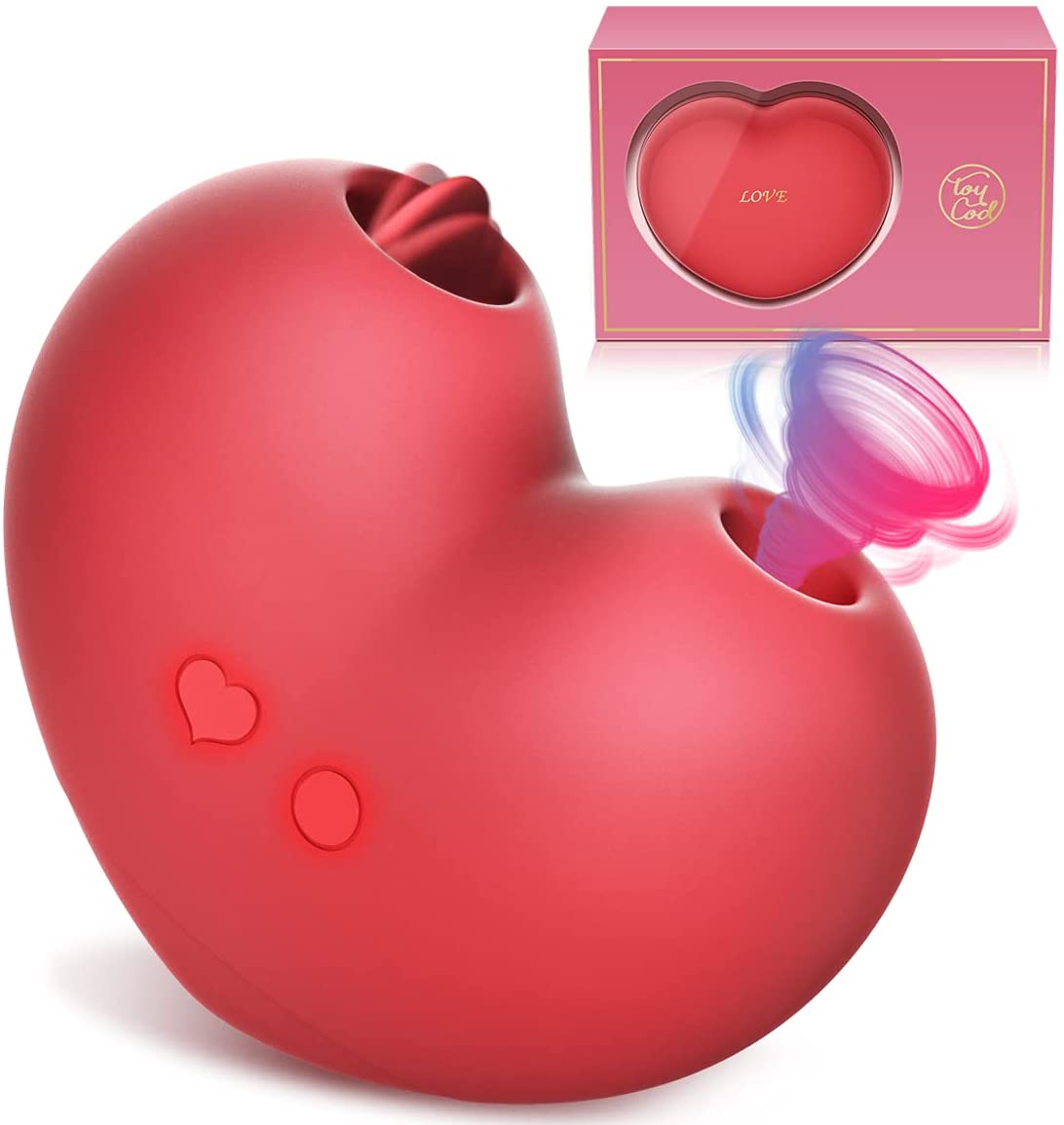 ToyCod Clitoral Sucking Tongue-Licking Vibrator - 10 Suctions +10 Licking Modes with Portable Rechargeable Heart Shape Case