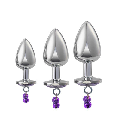 3PCs Metal Double Bells Jewel Anal Plug Set Adult Toy