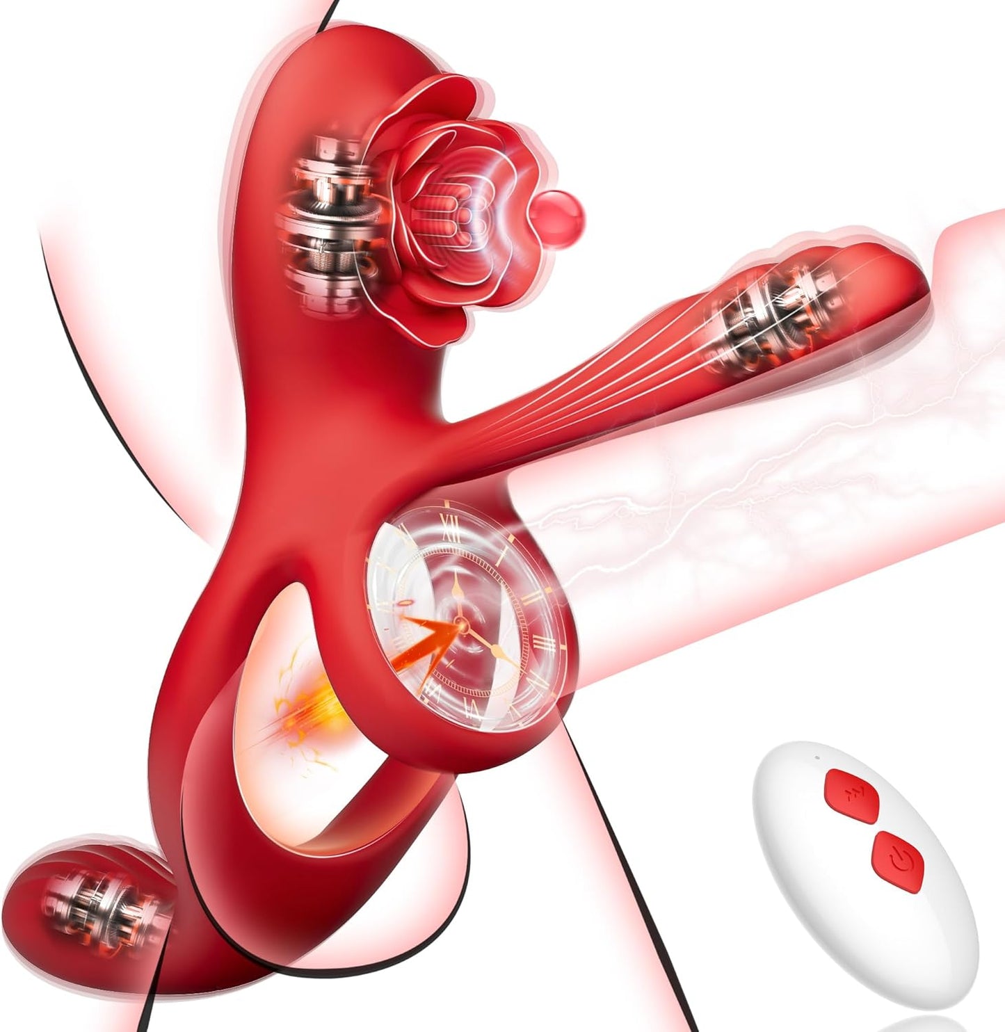 3-in-1 vibrating penis ring equipped with 3 powerful vibration motors and 10 vibration modes