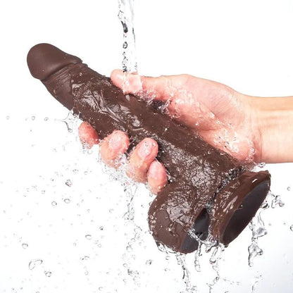 Black Warrior 8.7-Inch Remote Control 5 Thrusting 10 Vibrating Rotating Dildo in Dark Brown