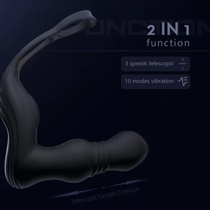 P13 - 3 Thrusting and 12 Vibrating Dual Cock Rings Prostate Massager
