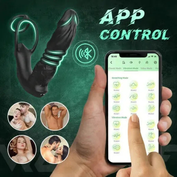 Sexoralab™ APP Control 9 Vibrating Thrusting Prostate Massager With Dual Cock Rings