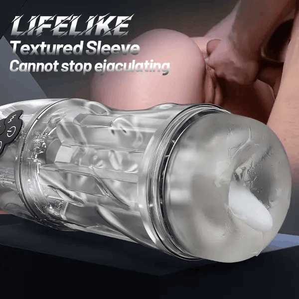 HellofuntoysTM Fully Transparent Vibrating Sucking Voice Male Mechanical Stroker