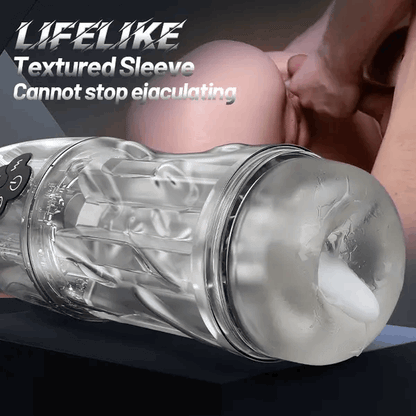 HellofuntoysTM Fully Transparent Vibrating Sucking Voice Male Mechanical Stroker