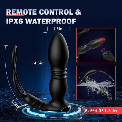 2 In 1 8 Thrusting 8 Vibration Cock Ring Anal Vibrator