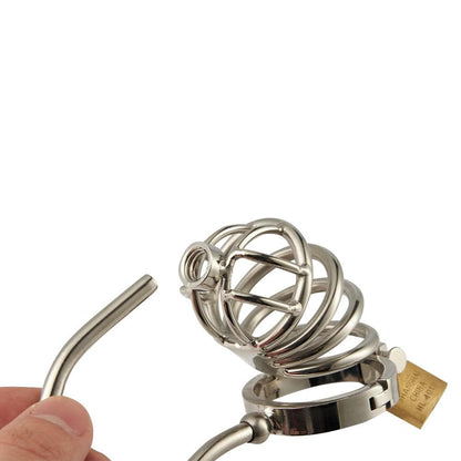 Stainless Steel Chastity Cock Cage With Urethral Insert & Anal Plug