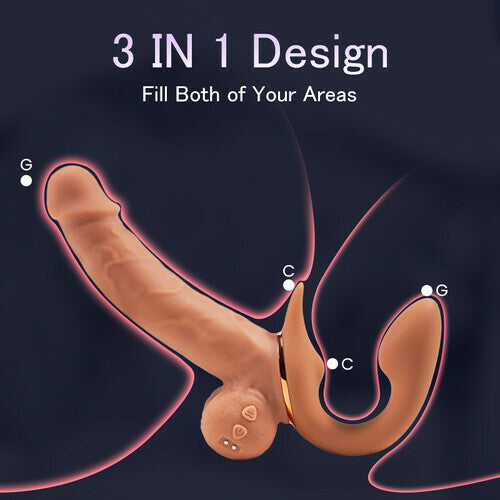 Buyging™ 9 Vibrating Telescopic Clitoral Strap On Adjustable Lifelike Dildo Rabbit Ear Double Ended