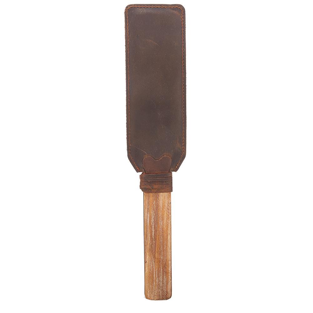 Distressed Wooden Handle Rivet Leather Paddle