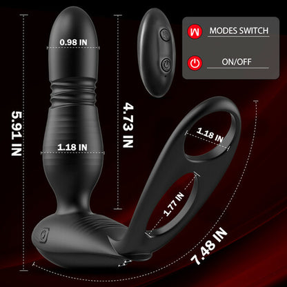 Buyging™ Low-noise 10 Thrusting 10 Vibrating Prostate Massager With Dual Cock Rings