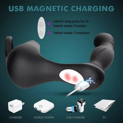 3 IN 1 9 Vibration Modes Prostate Massager with Cock Ring