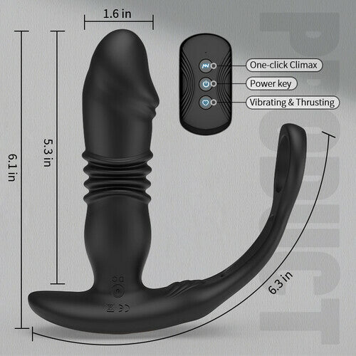 Buyging™ 12 Vibrating 3 Thrusting Prostate Massager With Dual Cock Rings