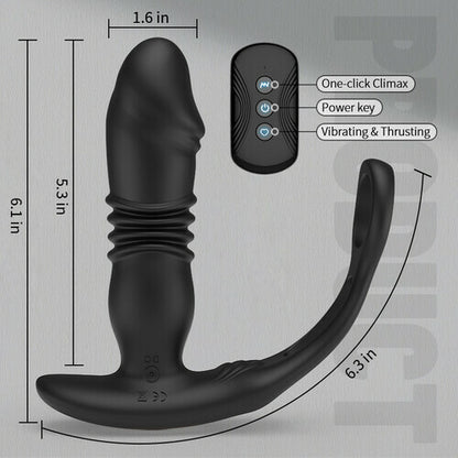 Buyging™ 12 Vibrating 3 Thrusting Prostate Massager With Dual Cock Rings