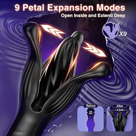 Sexoralab™Anal Vibrator Butt Plug with Thrusting Dildo Core & 9 Petal-Stretching Modes