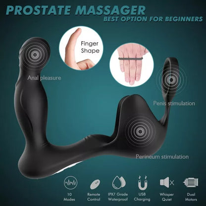 3 IN 1 9 Vibration Modes Prostate Massager with Cock Ring
