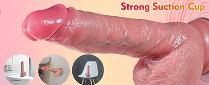 Power Thrust Suction Cup Dildo - Realistic silicone dildo with 7 pressure settings and 10 vibration and heat functions for G-spot stimulation, anal and vaginal stimulation
