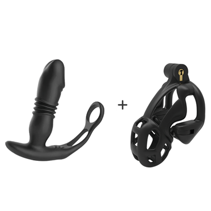 Buyging™ 12 Vibrating 3 Thrusting Prostate Massager With Dual Cock Rings